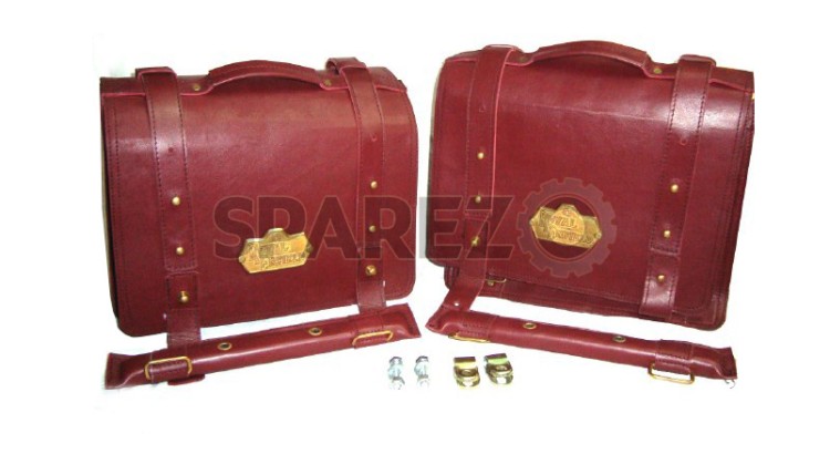 Royal Enfield Pair of Brown Genuine Leather Saddle Bags - SPAREZO