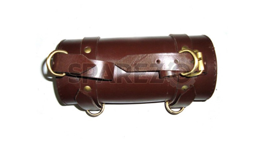 Enfield County Pure Brown Leather Retro Tool Bag Roll Indian Logo Engraved Design Motorbike 