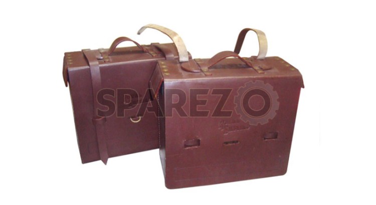 New Royal Enfield Pair Of Brown Leather Traveler Bag - SPAREZO