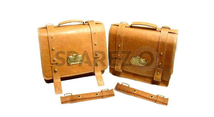 New Royal Enfield Pair Of Camel Coloured Leather Saddlebags - SPAREZO