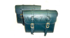 Pair Of Green Leather Saddle Bags For Royal Enfield New