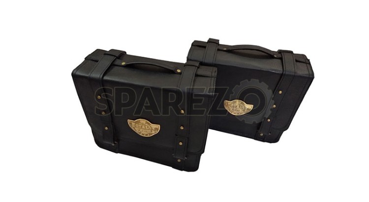 Pair Of Royal Enfield Saddle Bag Genuine Black Leather - SPAREZO