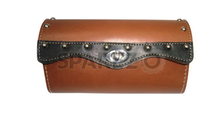 Handcrafted Black & Tan Leather Cruiser Luggage Saddle Bag Tool Bag - SPAREZO