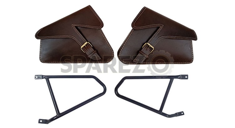 Royal Enfield GT 650 Mounting Rails and Leather Pannier Bags Pair D1 Brown - SPAREZO