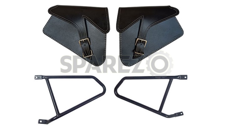 Royal Enfield Interceptor 650 Mounting Rails and Leather Pannier Bag Pair D1 Black - SPAREZO