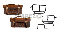 Royal Enfield Pannier Rails and Leather Bags Pair Brown Tan For Interceptor 650 - SPAREZO
