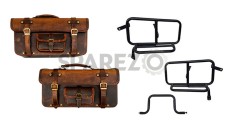 Royal Enfield Pannier Rails and Leather Bags Pair Brown Tan For GT Continental 650 - SPAREZO