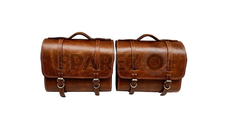 Royal Enfield Classic 350cc 500cc Brown Tan Genuine Leather Luggage Bag - SPAREZO