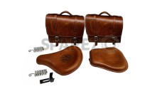 Royal Enfield Classic 500cc 350cc Brown Tan Front and Rear Leather Seats with Bags - SPAREZO