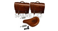 Royal Enfield Classic 500cc 350cc Brown Tan Front Leather Seats with Bags Pair - SPAREZO