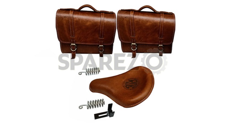 Royal Enfield Classic 500cc 350cc Brown Tan Front Leather Seats with Bags Pair - SPAREZO