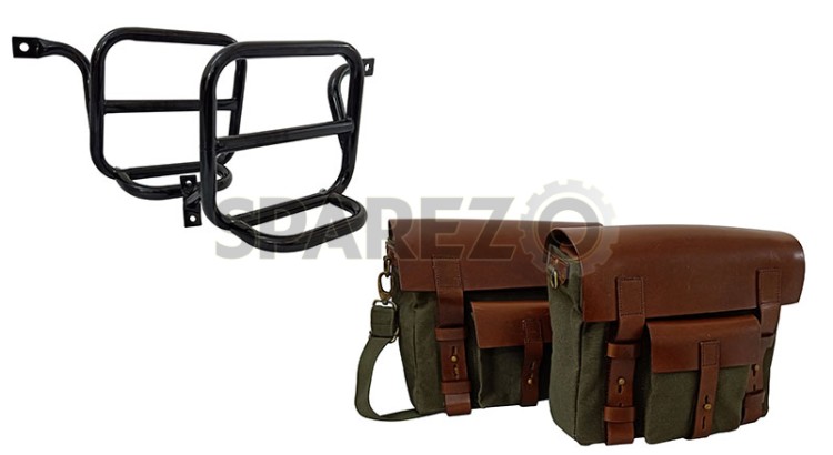 Royal Enfield Classic 500cc Leather and Canvas Bag With Fitting Frame Olive Color - SPAREZO