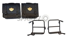 Royal Enfield Classic 350cc 500cc Pair of Saddle Bag Black Leather with Rails