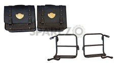 Royal Enfield Classic 350cc 500cc Pair of Saddle Bag Black Leather with Rails - SPAREZO