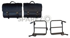 Royal Enfield Classic 350cc 500cc Saddle Bag Black Leather with Rails - SPAREZO