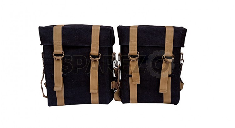 Royal Enfield Black and Golden Pannier Bags For Classic 350cc 500cc - SPAREZO