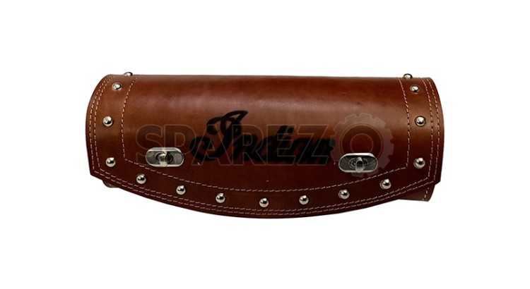 Universal Indian Motorbike Front Side Genuine Leather Tool Bag Brown Color  - SPAREZO