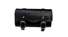 Universal Indian Motorbike Front Side Genuine Leather Tool Bag Black Color - SPAREZO