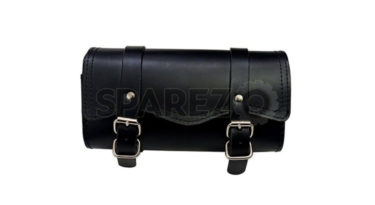 Universal Indian Motorbike Front Side Genuine Leather Tool Bag Black Color - SPAREZO