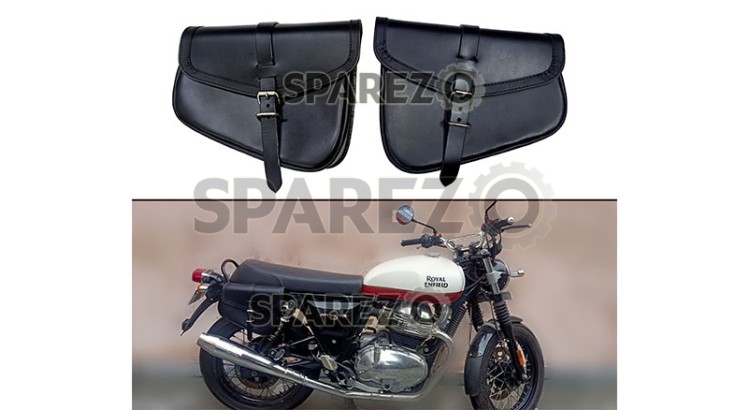 Royal Enfield GT Continental and Interceptor 650 Genuine Leather Black Pannier Bags - SPAREZO