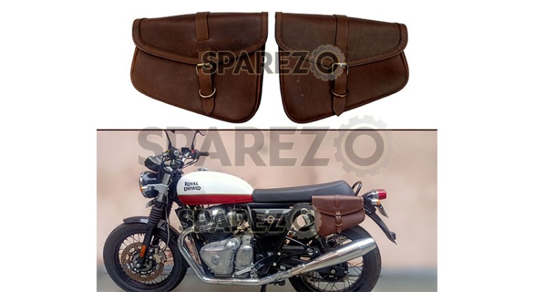 Royal Enfield GT Continental and Interceptor 650 Genuine Leather Brown Pannier Bags - SPAREZO