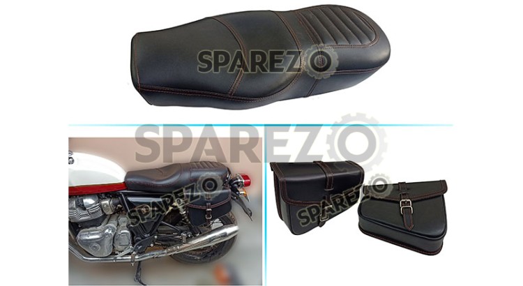 Royal Enfield GT and Interceptor 650 Leather Comfortable Dual Seat with Pannier Bag - SPAREZO