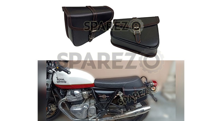 Royal Enfield Interceptor and GT 650 Genuine Leather Black Pannier Bags Pair - SPAREZO