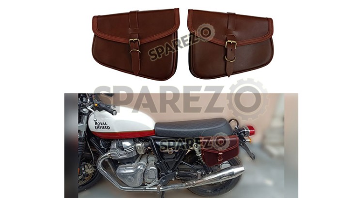 Royal Enfield GT Continental and Interceptor 650 Genuine Leather Tan Brown Pannier Bags - SPAREZO