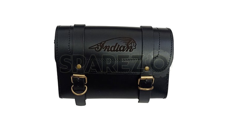 Universal Indian Motorbike Front Side Black Color Genuine Leather Tool Bag - SPAREZO