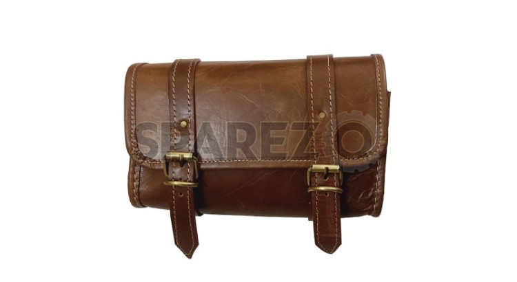 Universal Fit Genuine Soft Leather Tool Bag Brown For Motorcycle - SPAREZO