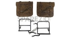 Royal Enfield Classic 350cc 500cc Leather Saddle Bags Dust Color With Mounting   - SPAREZO