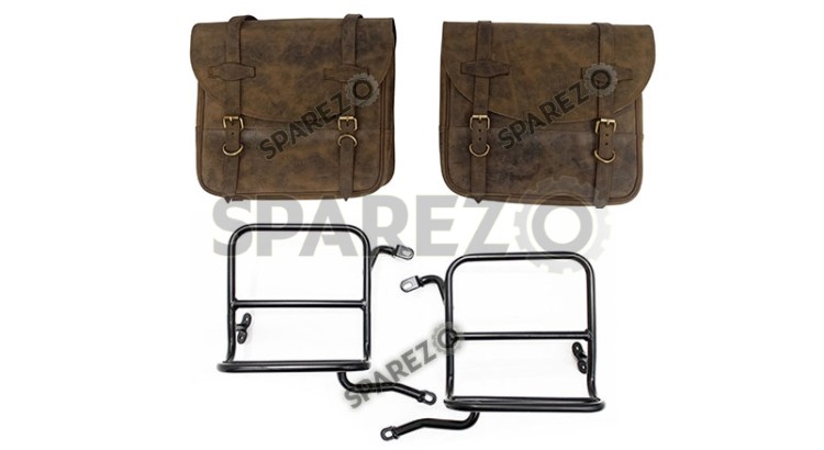 Royal Enfield Classic 350cc 500cc Leather Saddle Bags Dust Color With Mounting   - SPAREZO