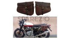 Royal Enfield GT and Interceptor 650cc Leather Tobacco Color Pannier Bags Pair - SPAREZO