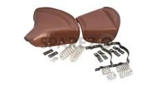 BSA Triumph Enfield Tan Leather Front & Rear Seat Set Chrome Springs - SPAREZO