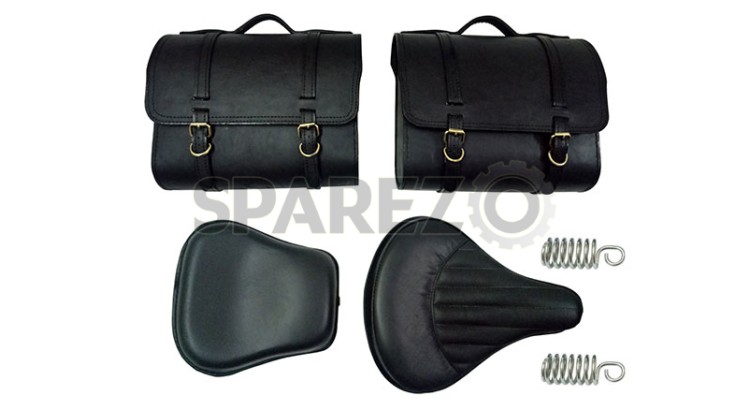 Royal Enfield 350cc 500cc Classic Bike Front and Rear Seats With Saddle Bags - SPAREZO