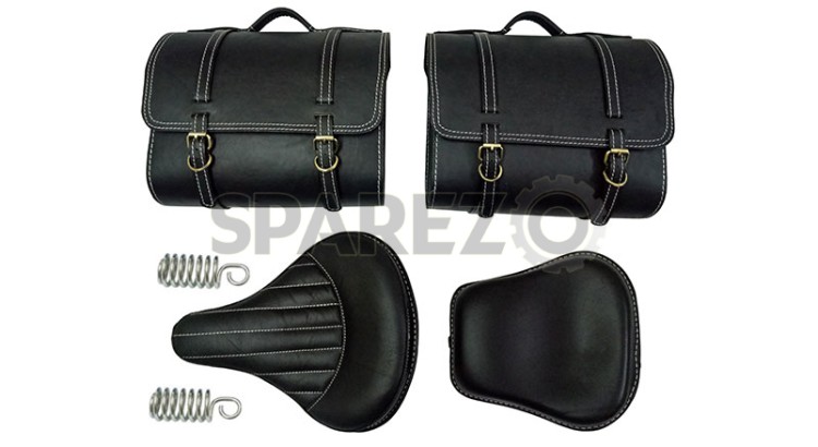 Royal Enfield 350cc 500cc Classic Front and Rear Seats With Saddle Bags - SPAREZO