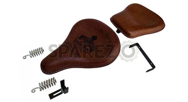 Royal Enfield Classic 350cc 500cc Engraved Leather Front and Rear Seat Brown - SPAREZO