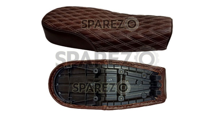 Royal Enfield GT Continental and Interceptor 650 Diamond Design Leather Dual Seat Cherry Brown - SPAREZO