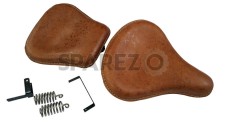 Royal Enfield Classic 350cc 500cc Engraved Leather Front and Rear Seat Brown Tan - SPAREZO