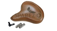 Genuine Leather Royal Enfield Standard Bullet 350 500 Front Brown Tan Solo Seat - SPAREZO