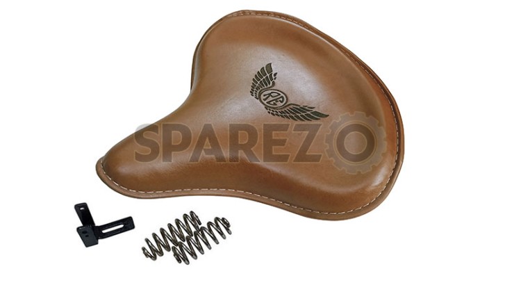 Genuine Leather Royal Enfield Standard Bullet 350 500 Front Brown Tan Solo Seat - SPAREZO