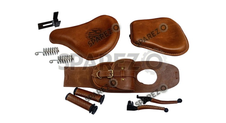 Royal Enfield Classic 500cc 350cc Front and Rear Leather Seat With Belt Grip Lever - SPAREZO