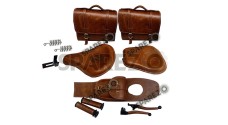 Royal Enfield Classic 500cc 350cc Front and Rear Leather Seat with Bags Belt Grip Lever - SPAREZO