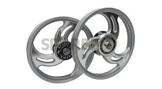 Royal Enfield Classic 500cc Front and Rear 3 Spoke Silver Alloy Wheel Rims - SPAREZO