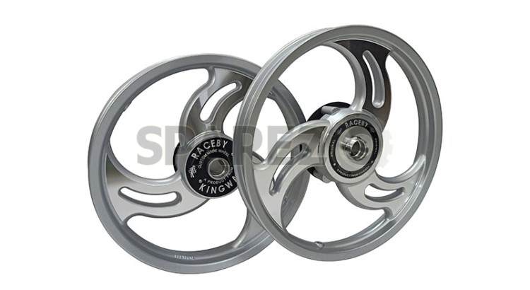 Royal Enfield Classic 500cc Front and Rear 3 Spoke Silver Alloy Wheel Rims - SPAREZO