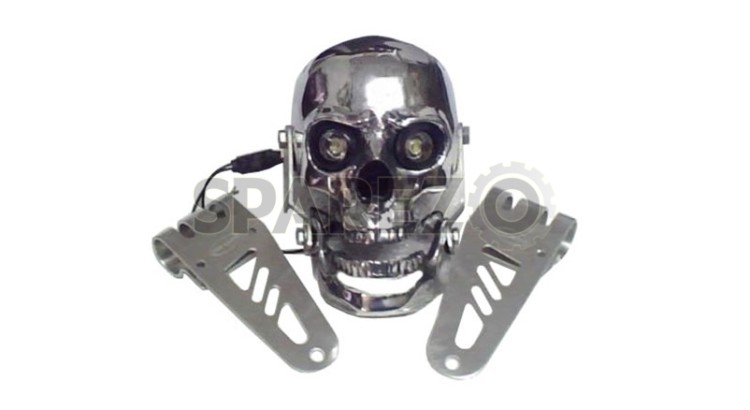 Brand New Chopper Bobberr Skull Headlight With Light In Eyes BSA Norton Triumph - SPAREZO