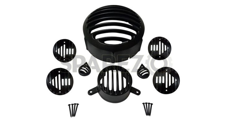 Royal Enfield Classic 350cc-500cc Black Head Light Cover Grill Set - SPAREZO