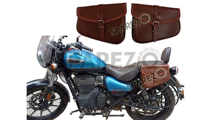 Royal Enfield Meteor 350cc Genuine Leather Brown Pannier Bags - SPAREZO