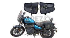 Royal Enfield Meteor 350cc Genuine Leather Pannier Bags Pair Black - SPAREZO