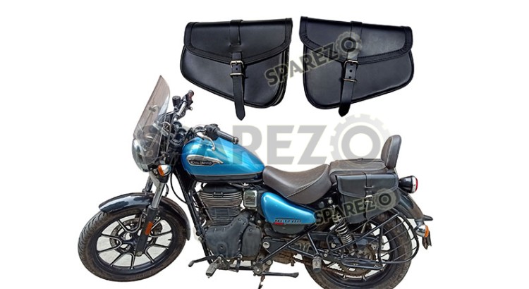 Royal Enfield Meteor 350cc Genuine Leather Pannier Bags Pair Black - SPAREZO